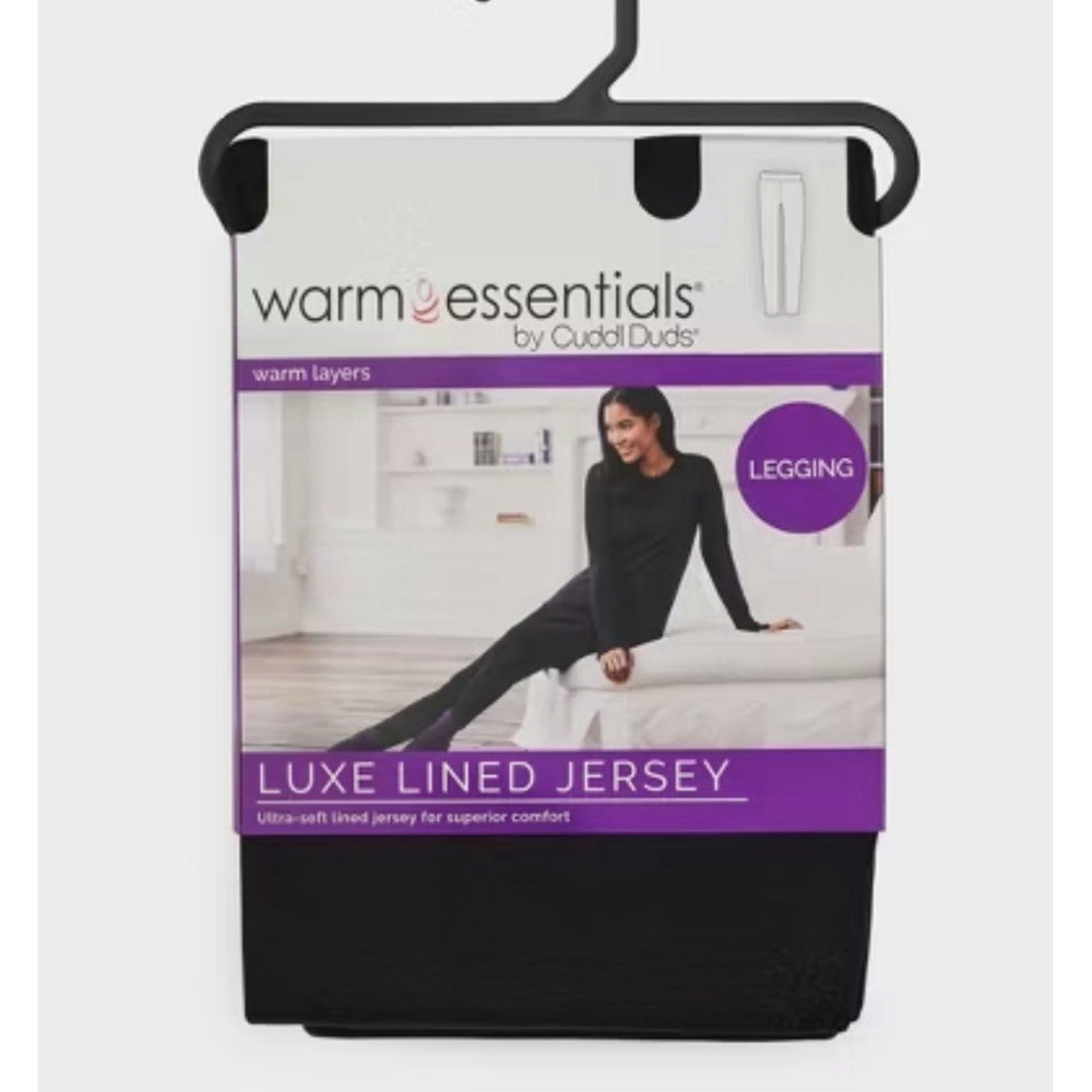 Cuddl Duds Women's Luxe Lined Jersey Thermal Leggings Black Size Large